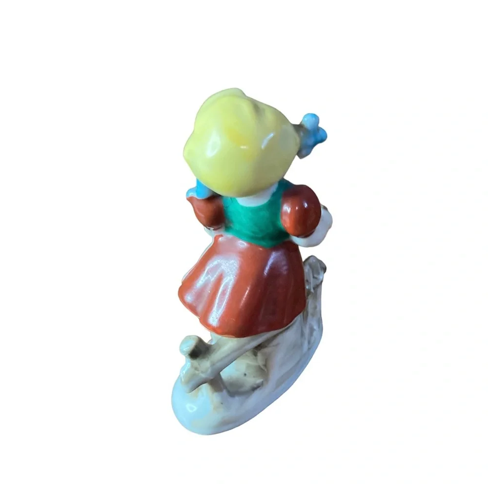 Occupied Japan Ceramic Figurine Girl Holding Book Accent Decor Vintage Retro